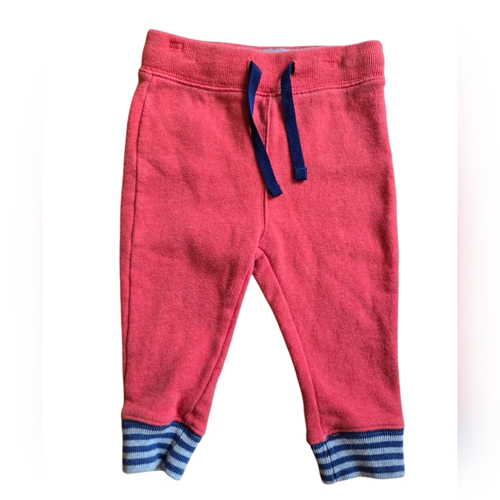 Baby Boden red sweatpants with blue/grey striped ankle cuff